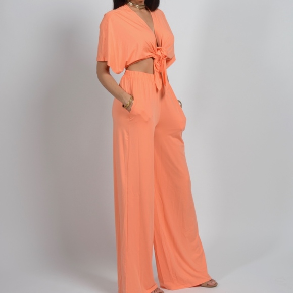 Orange Two Piece Gaucho V-Neck Set - Picture 4 of 4